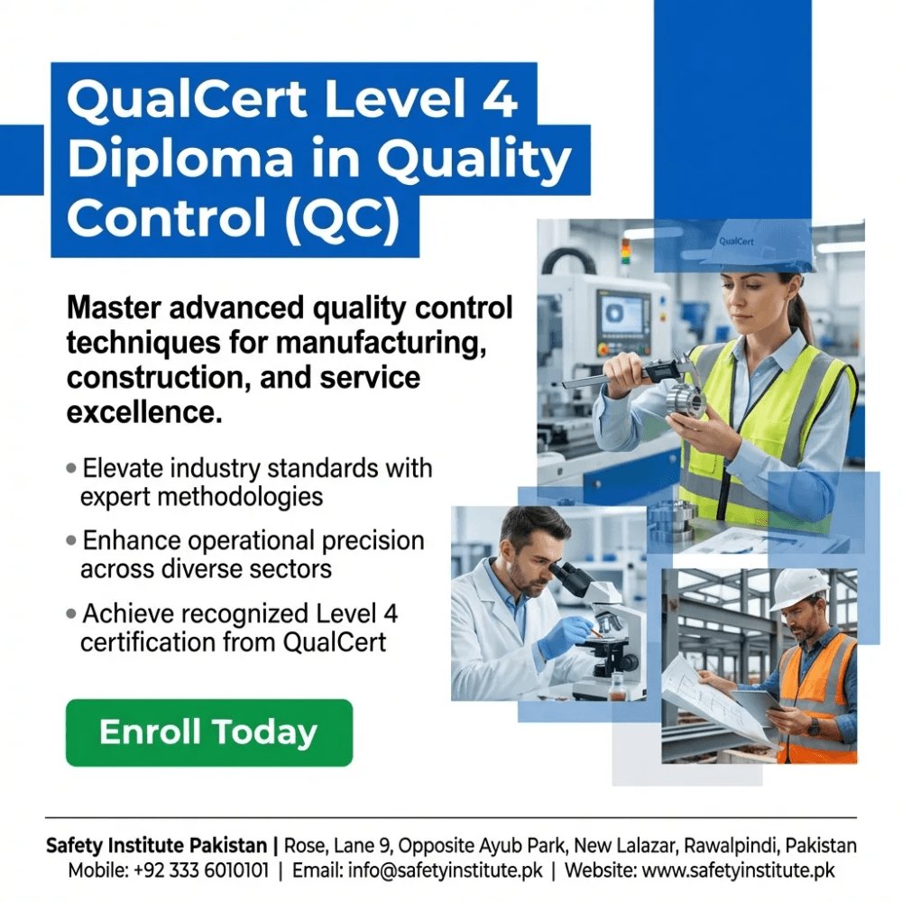 SafetyPakistan's tweet image. QualCert Level 4 Diploma in Quality Control (QC) — Open for enrolment at Safety Institute Pakistan. Level 4. #QualCert #Level #Diploma #Quality #Control #VocationalTraining #Diplomas #Pakistan #SouthAsia