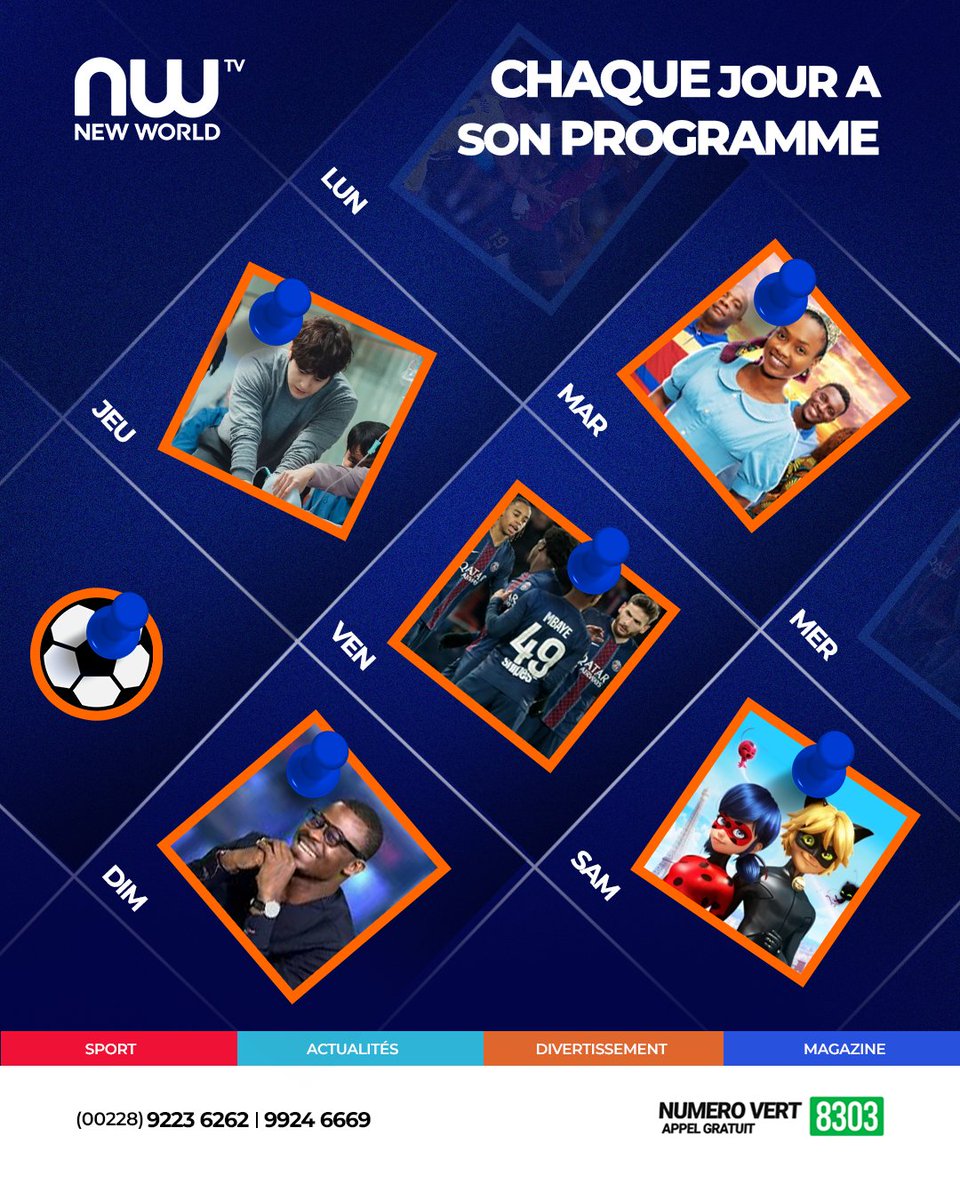 Newworldtv's tweet photo. Une nouvelle journée, de nouvelles histoires à découvrir 📺✨
Entre actualités, divertissement et émotions, New World TV vous accompagne à chaque instant.
Alors, vous regardez quoi aujourd’hui ?
#NewWorldTV #ProgrammeTV #Actu #Sport https://t.co/yd5JvUqGJI