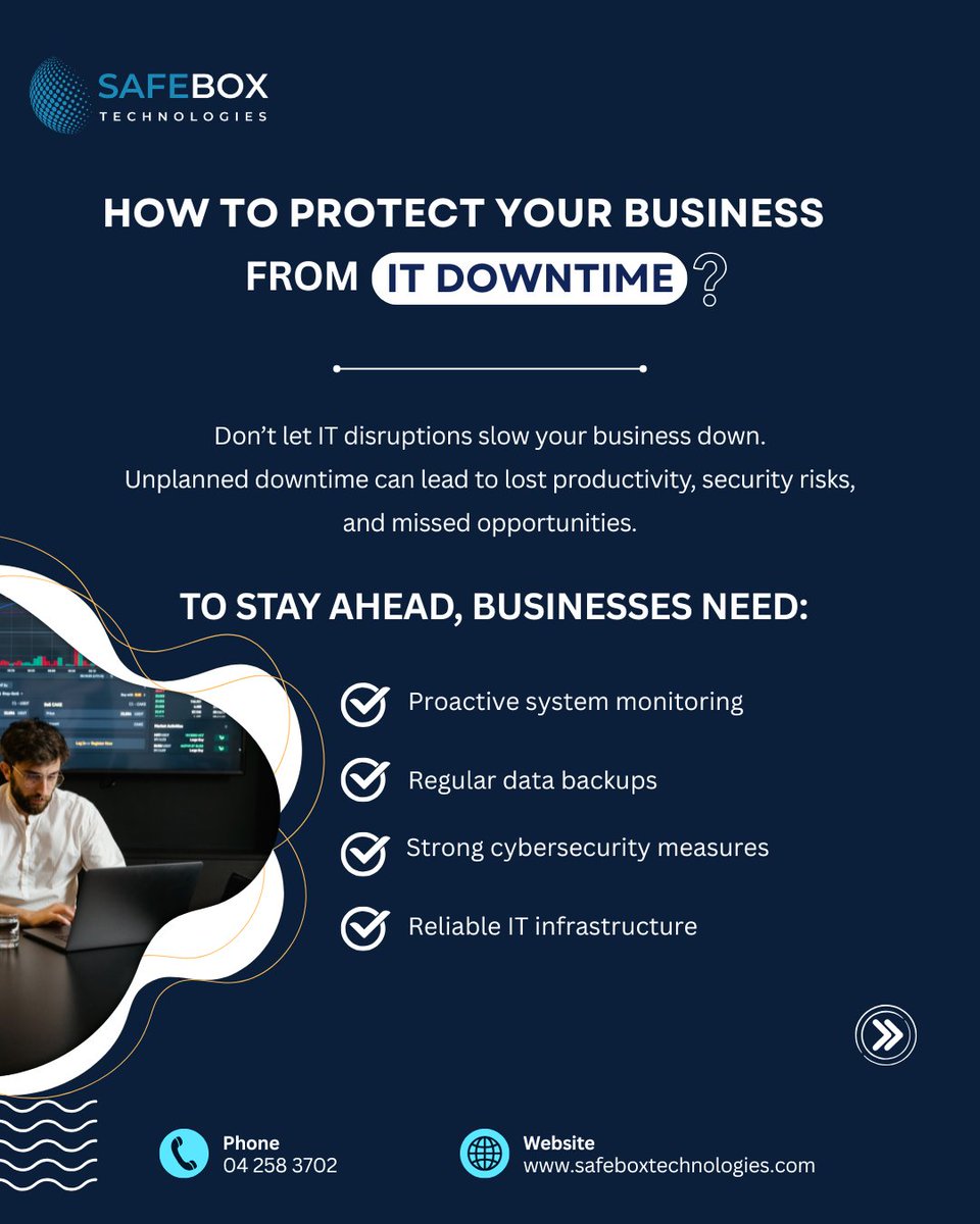 technologi22894's tweet image. Even a small IT disruption can hurt productivity and revenue. Safebox Technologies delivers proactive, secure IT solutions to prevent downtime and protect your data, so your business runs without interruption.

#SafeboxTechnologies #CyberSecurity #ITSupport #BusinessContinuity