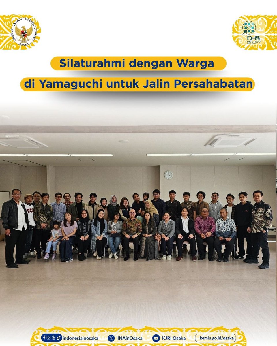 INAinOsaka's tweet image. Suasana hangat saat silaturahmi Konjen RI Osaka dengan masyarakat dari berbagai komunitas di Yamaguchi.

Terima kasih atas kebersamaannya Minasan! Sampai jumpa lagi di kesempatan berikutnya 😄🙏🏼

#IniDiplomasi #NegaraMelindungi #IndonesiauntukDunia