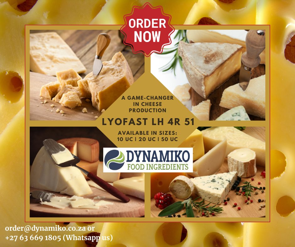 DynamikoFoodIng's tweet image. Consistent CHEESE starts with the right CULTURE.
LYOFAST LH 4R 51 delivers reliable fermentation, excellent flavour development, and stable performance in cheese production.

Technical Support: 📧technicalinfo@dynamiko.co.za

#CheeseMaking #DairyIngredients #FoodManufacturing