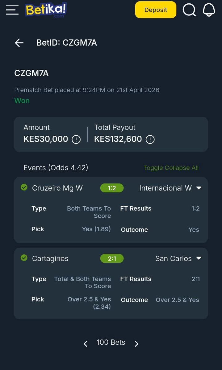 LevyKingTips's tweet image. Boooooooom🔥✅✅✅🤣🎉✍🏾💥💥💥💥
   #Congratulations 👏🏾 132k boooom 
Yaani 102k profit 😂