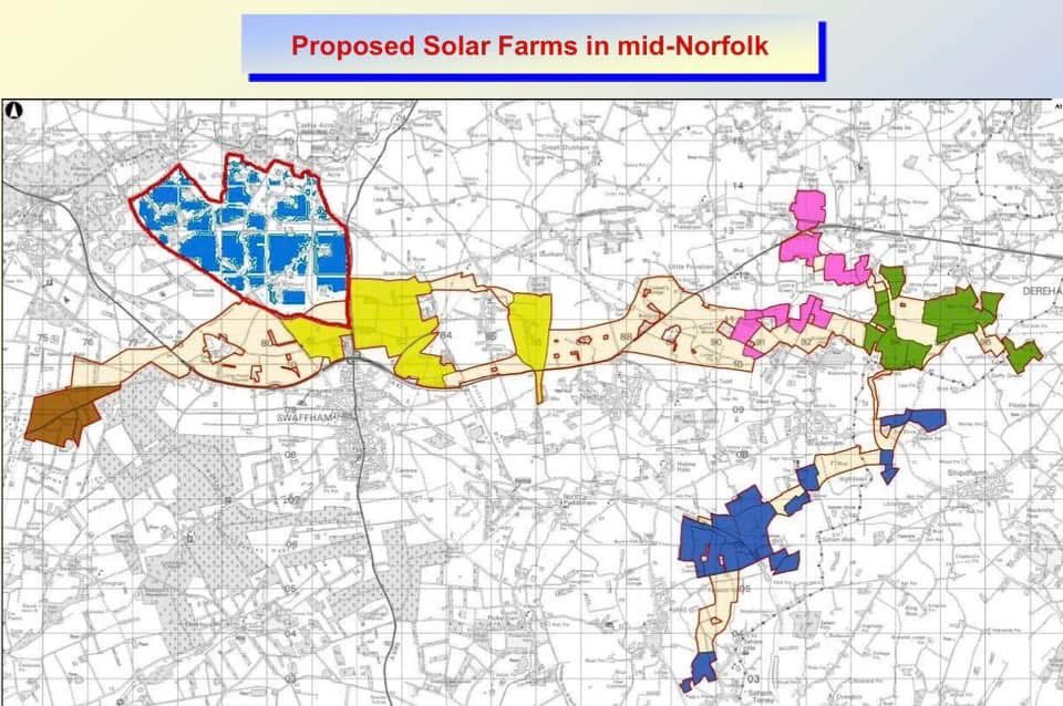TheNorfolkLion's tweet image. 🚨 They’re destroying Norfolk’s green farmlands with massive solar power stations

These are not “solar farms”. They are massive solar power stations being built on prime agricultural land.

Across mid-Norfolk, from Castle Acre to south of Norwich, 20,000 acres (31 square miles)