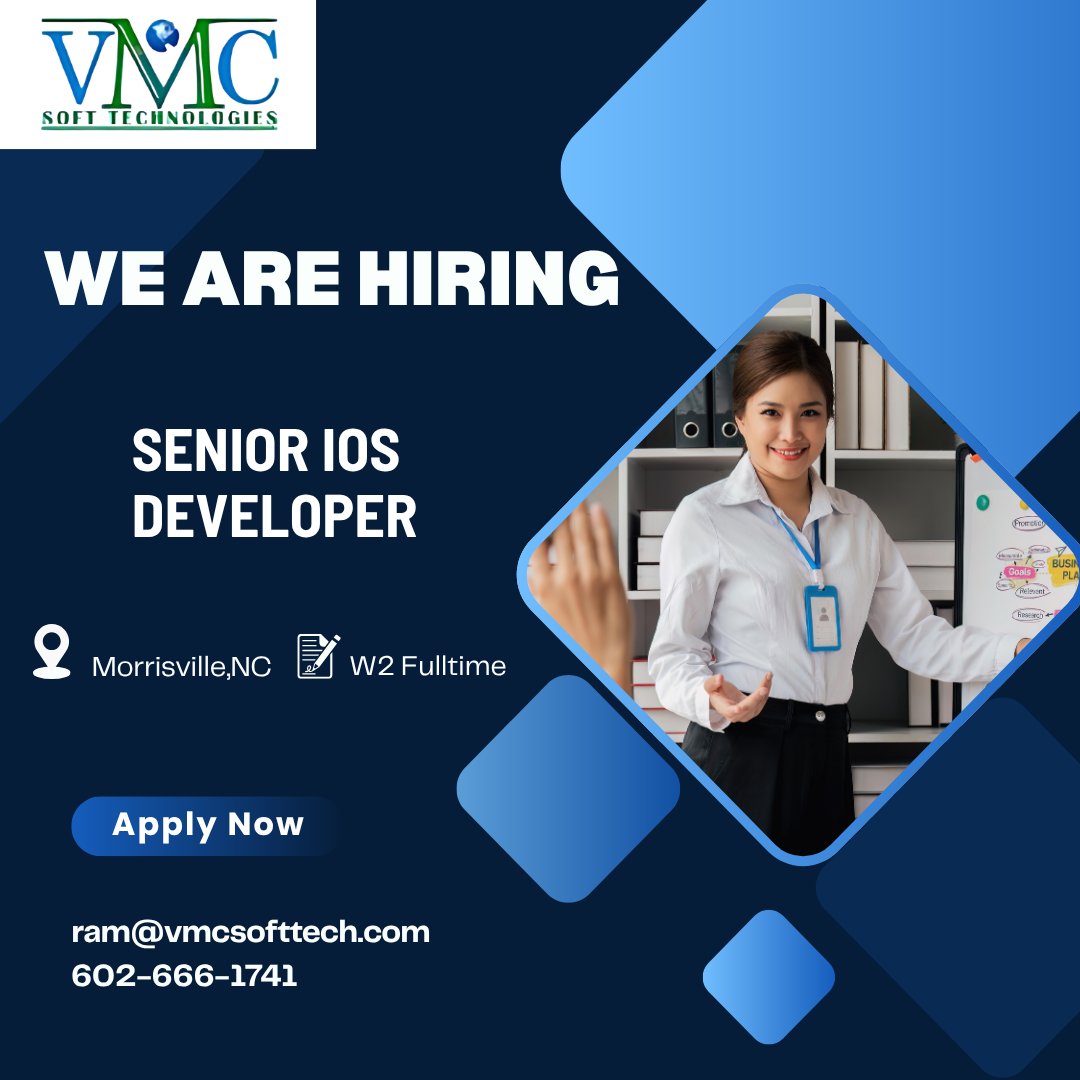 vmc_softtech's tweet image. VMC Soft Technologies is looking for Senior iOS Developer (Swift / SwiftUI) in Morrisville,NC

Apply Now: lnkd.in/gRApKNeJ

#galaxyitech #swiftui #iosdeveloper #iosdevelopment #programming #ios #swift #developer #coding #swiftlang #xcode #iosdev #swiftdeveloper #coder