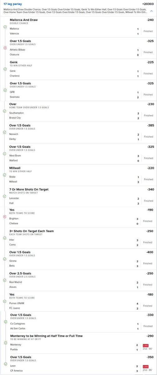 PAIN 😭😭 15/17 

It was a beauty for +20,000 

Osasuna missed a pk and what a horrible performance from Chelsea