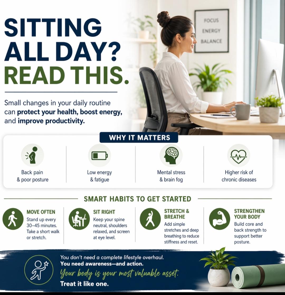PramodHivr28853's tweet image. Sitting all day is the new smoking 🚨

Back pain. Low energy. Brain fog.
It's not your workload—it's your lifestyle.

Stand. stretch. Breathe. Repeat.

Small habits → Big performance shift.

#Productivity #Health #WorkSmart #Wellness #pramodyogawellness