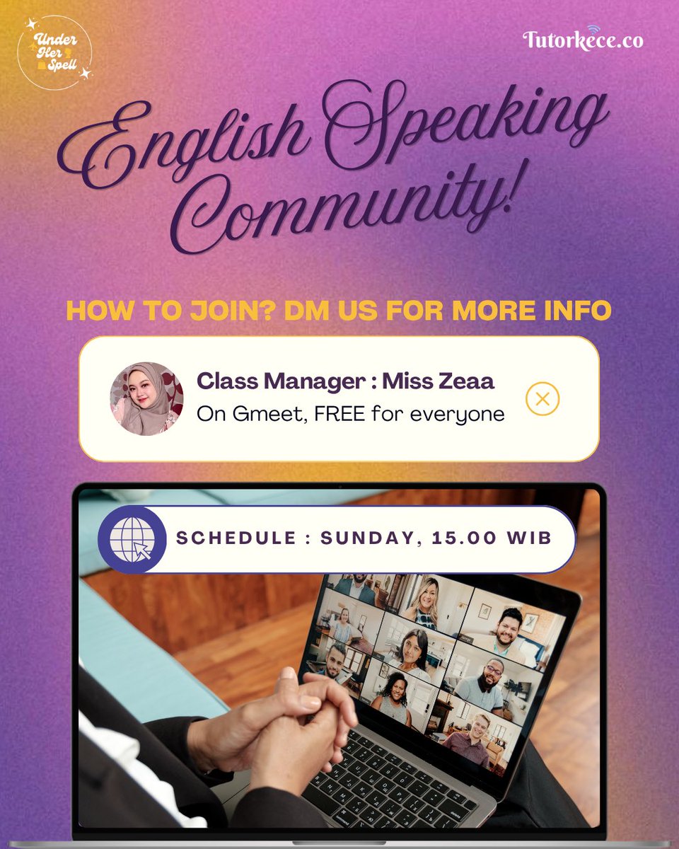 tutorkece's tweet photo. Officially collab sama @underherspelll 💗🔮
Siapa mau join English Speaking Community yang FREE? Langsung aja DM Mintor/DM @underherspelll yaaa ✨
#speakingcommunity #languagecommunity https://t.co/y1ClnOA55c