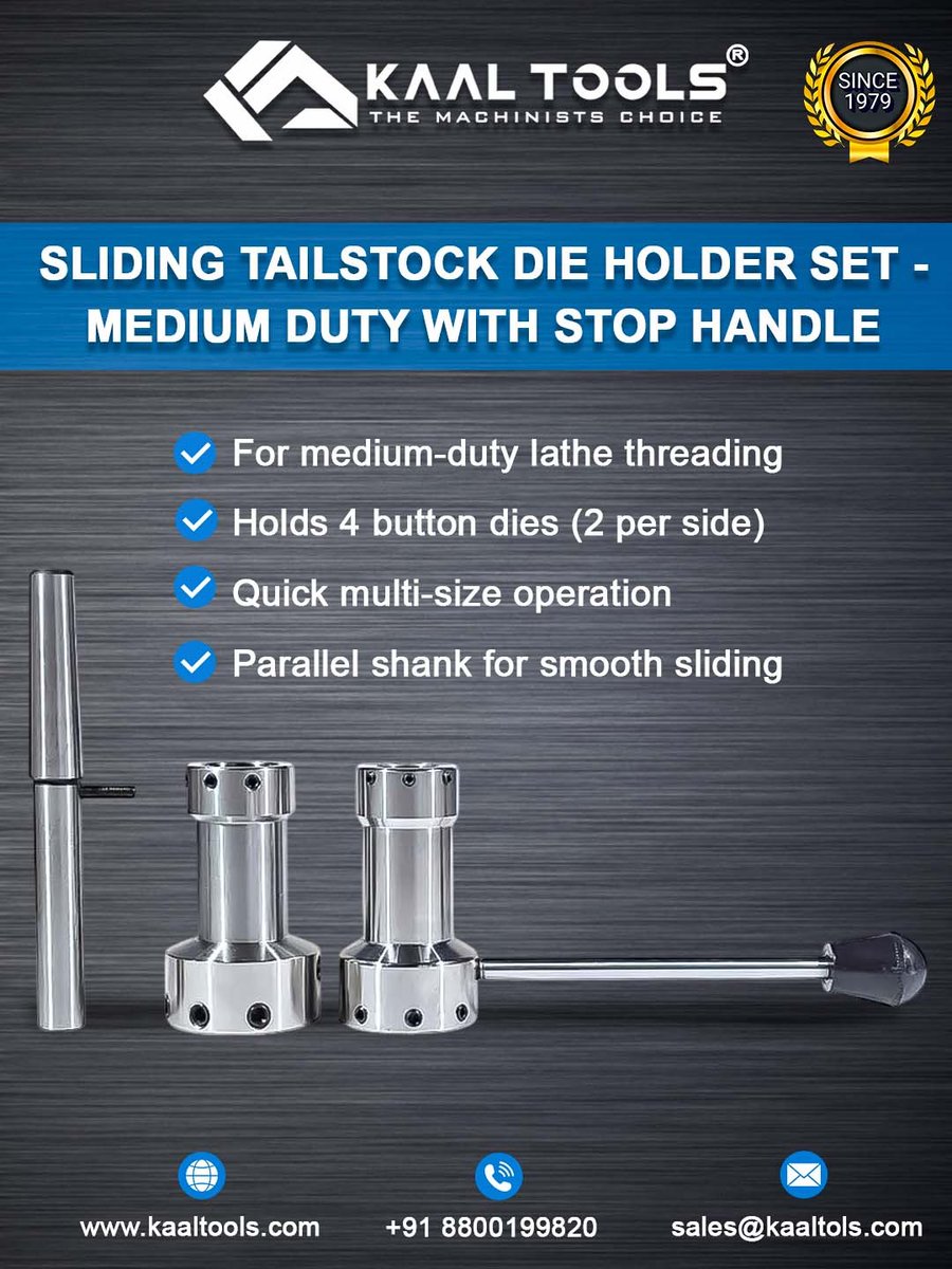 Kaaltools's tweet image. Tired of slow die changes on your lathe? 😤
Upgrade to the Sliding Tailstock Die Holder Set by KAAL TOOLS and boost your productivity instantly ⚡
📩 DM now for price &amp;amp; order
 #MachinistIndia #EngineeringIndia #WorkshopLife