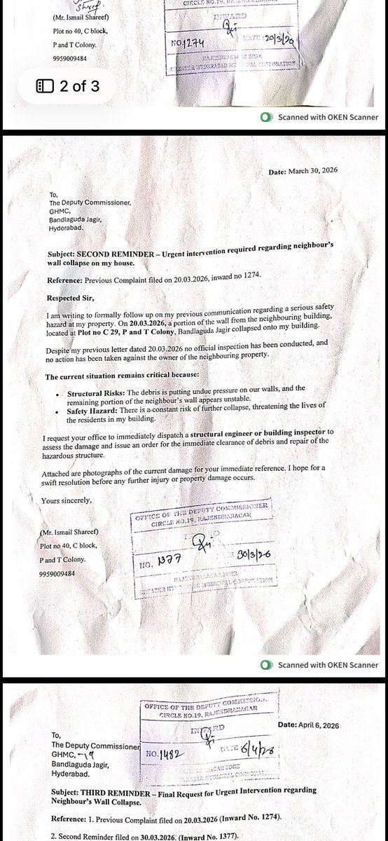 ShareefIsm74170's tweet image. 🚨 NEGLIGENCE ALERT

Collapsed wall still unattended despite 3 complaints in Bandlaguda Jagir.

⚠️ Serious danger to life.

Authorities will be responsible if anything happens.

Act NOW.

📞 9959009484

#Hyderabad #GHMC