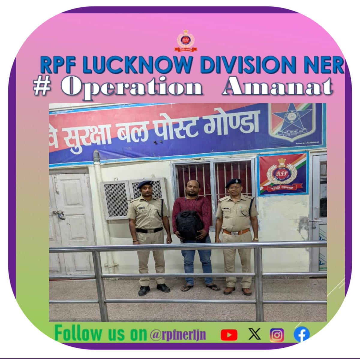 rpfnerljn's tweet image. #OperationAmanat
"Railway security, protection of your trust."
#RPF GD Staff, on a complaint received through Rail Madad, recovered a left-behind passenger’s backpack from T No. 15032 and safely returned it to the rightful owner on 21.04.26 .
@drmljn
@RPF_INDIA
@rpfner
@rpfpcgd