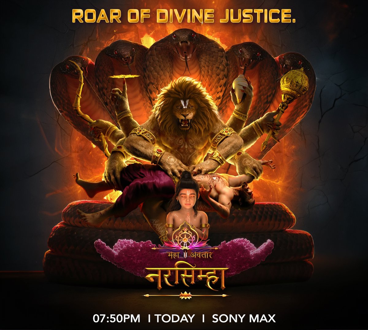 sitinetworks's tweet image. 🔥 Witness the Roar of Divine Justice 🔥
A story where devotion defeats darkness, and righteousness always prevails.
📺 Don’t miss this epic tale
⏰ 07:50 PM | TODAY
📡 Only on Sony Max
#Narasimha #DivineJustice #Mythology #EpicStory #SonyMax