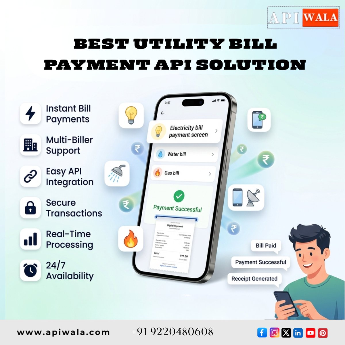 pe_unique's tweet photo. Simplify bill payments with the best Utility Bill Payment API solution ⚡
From electricity to mobile recharges, manage everything seamlessly with fast, secure, and real-time processing 
📞 +91 9220480608
🌐 https://t.co/unMnf3ZCE4
#APIWALA #UtilityBillPayment #PaymentAPI #BBPS https://t.co/hV1cK57eDN