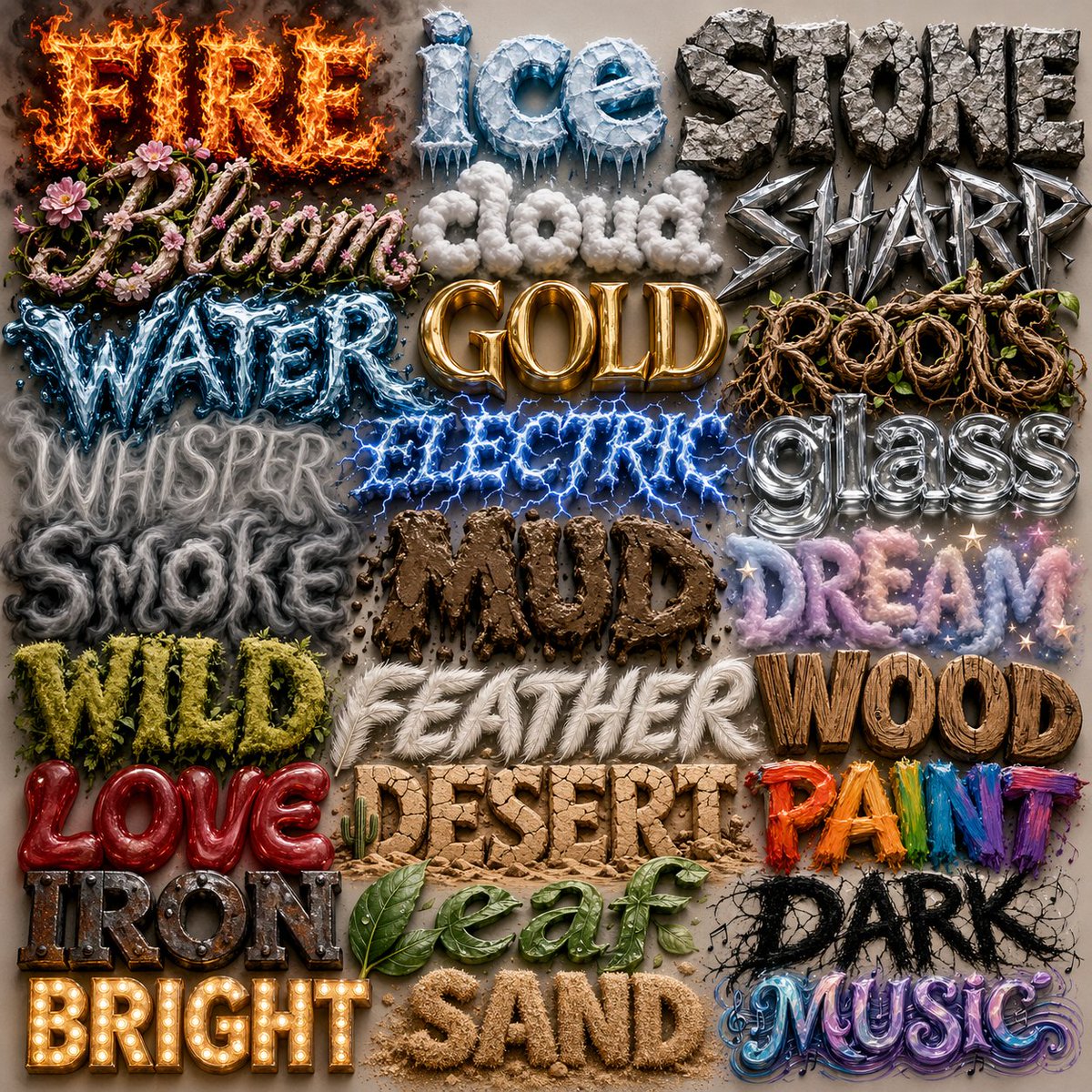 DavidTSprouse's tweet photo. ChatGPT Images 2.0 is fantastic. Prompt: Generate an image made of a wall of words where each individual word visually represents its meaning https://t.co/Slwj0dK2ia