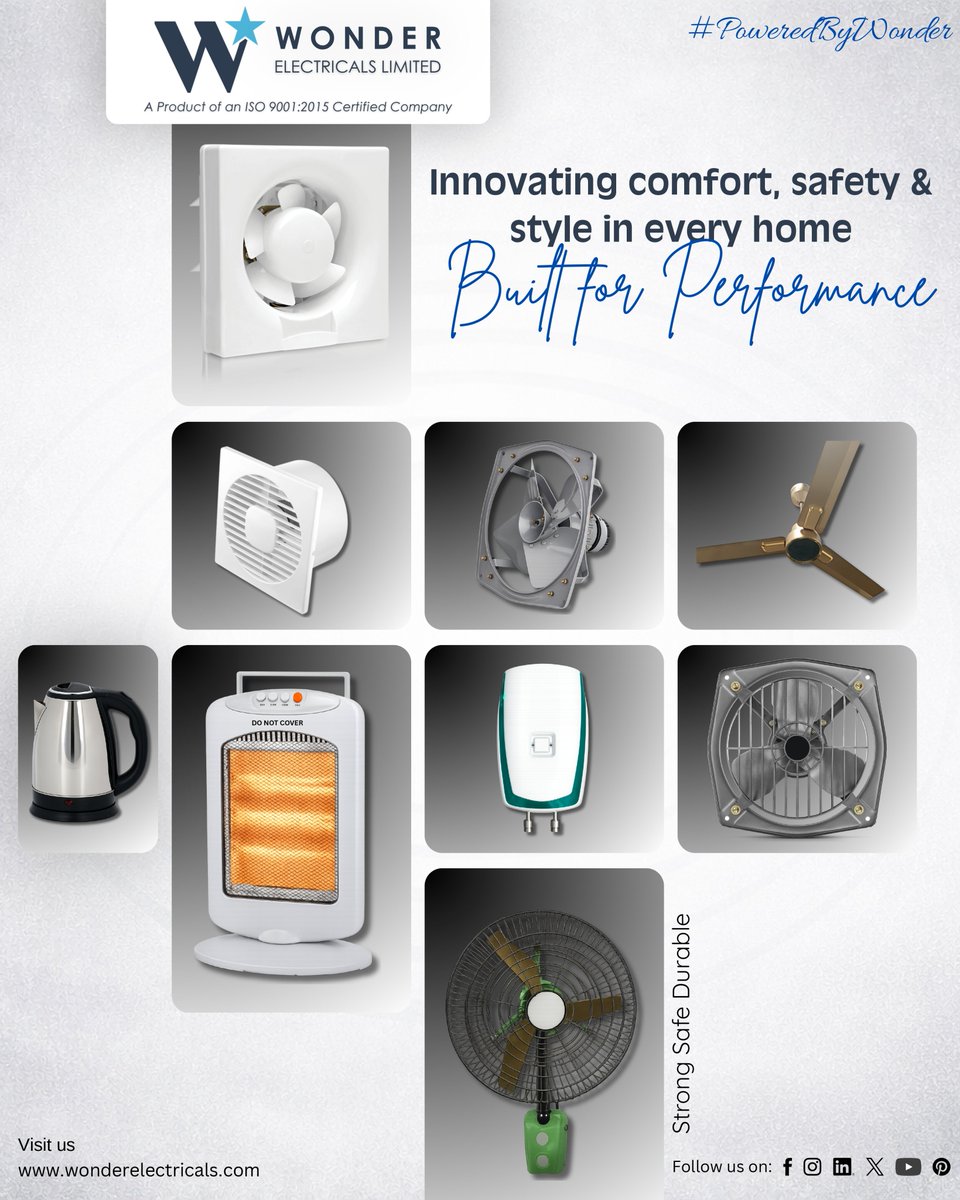 WonderLtdIN's tweet image. Innovating comfort, safety &amp;amp; style for every home

Built for performance. Designed to last.

From fans to home appliances, we deliver quality you can trust.
.
.
.
.
#wonderelectricals #poweredbywonder #homeessentials #qualityproducts #madeinindia #electricals