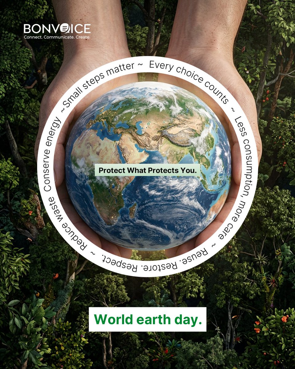 Bonvoice's tweet photo. A better tomorrow starts with the choices we make today. 
This Earth Day, let’s commit to a more sustainable and mindful way of living.

#EarthDay #SustainableLiving #MindfulChoices #EcoConscious #ClimateCare #Bonvoice https://t.co/y3fgOGJaxK