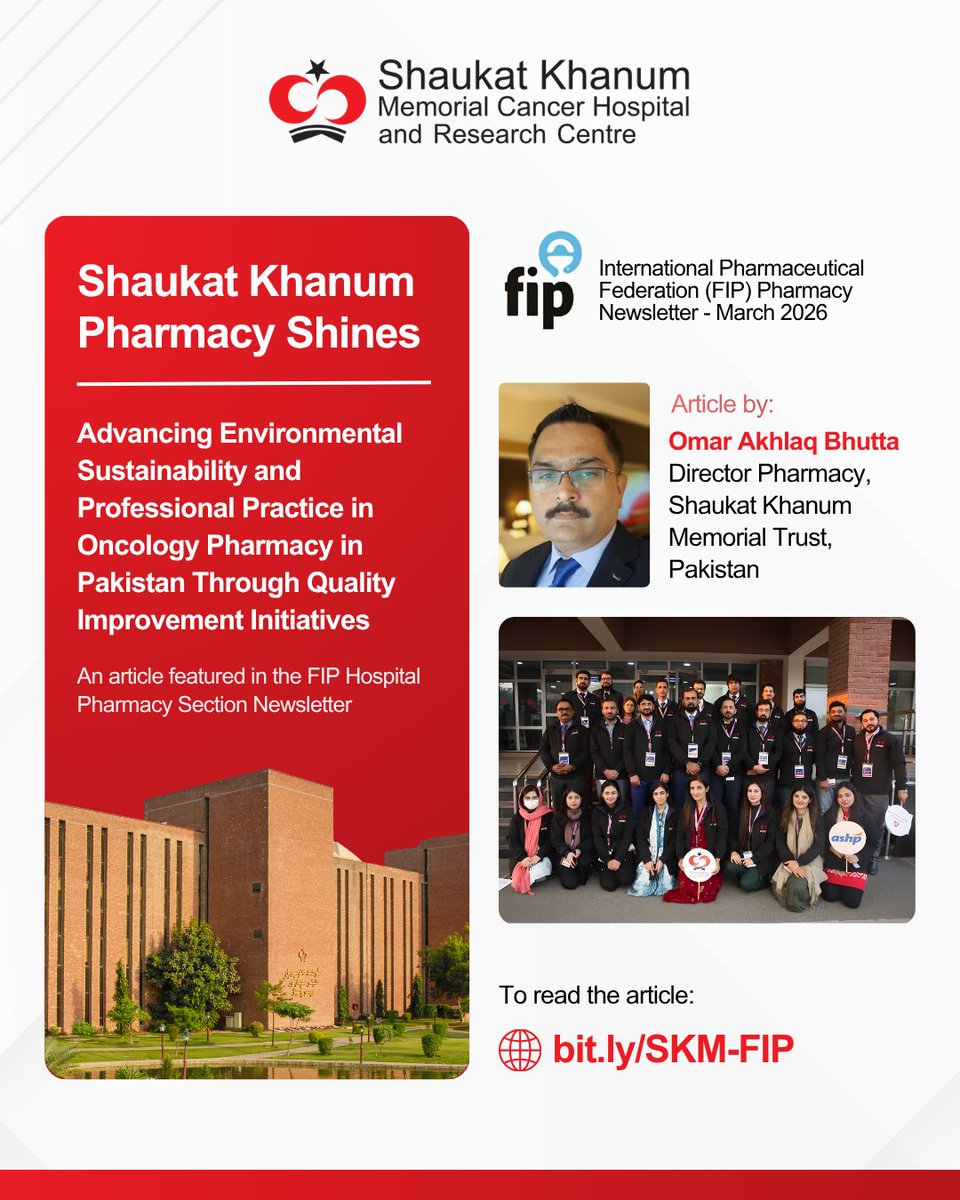 SKMCH's tweet photo. An article by Omar Akhlaq Bhutta, Director of #Pharmacy at #SKMCH, is featured in the FIP Hospital Pharmacy Newsletter. A shift to larger paclitaxel vials led to ~60% lower carbon emissions and 25–30% cost savings. (1/2)
@FIP_org @FIP_HPS #GreenHospital #SustainableHealthcare https://t.co/CDZWYTJSfn