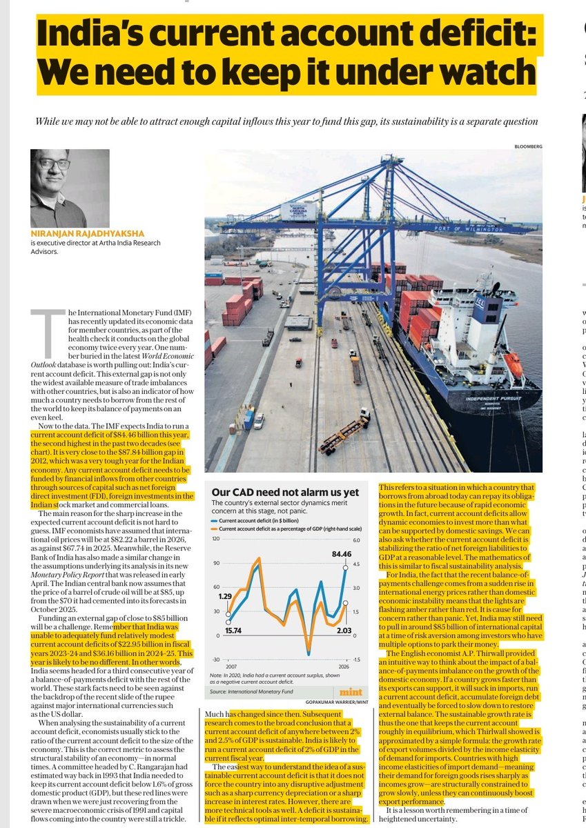 UpscScreenshots's tweet image. India's Current Account Deficit: Not a concern,but a question that needs to be critically Analysed. 

Dear #UPSC aspirants. Read the 👇 given screenshot.

You would know everything about the Current Account Deficit issue and how to fund the deficit. 

A worth reading article by