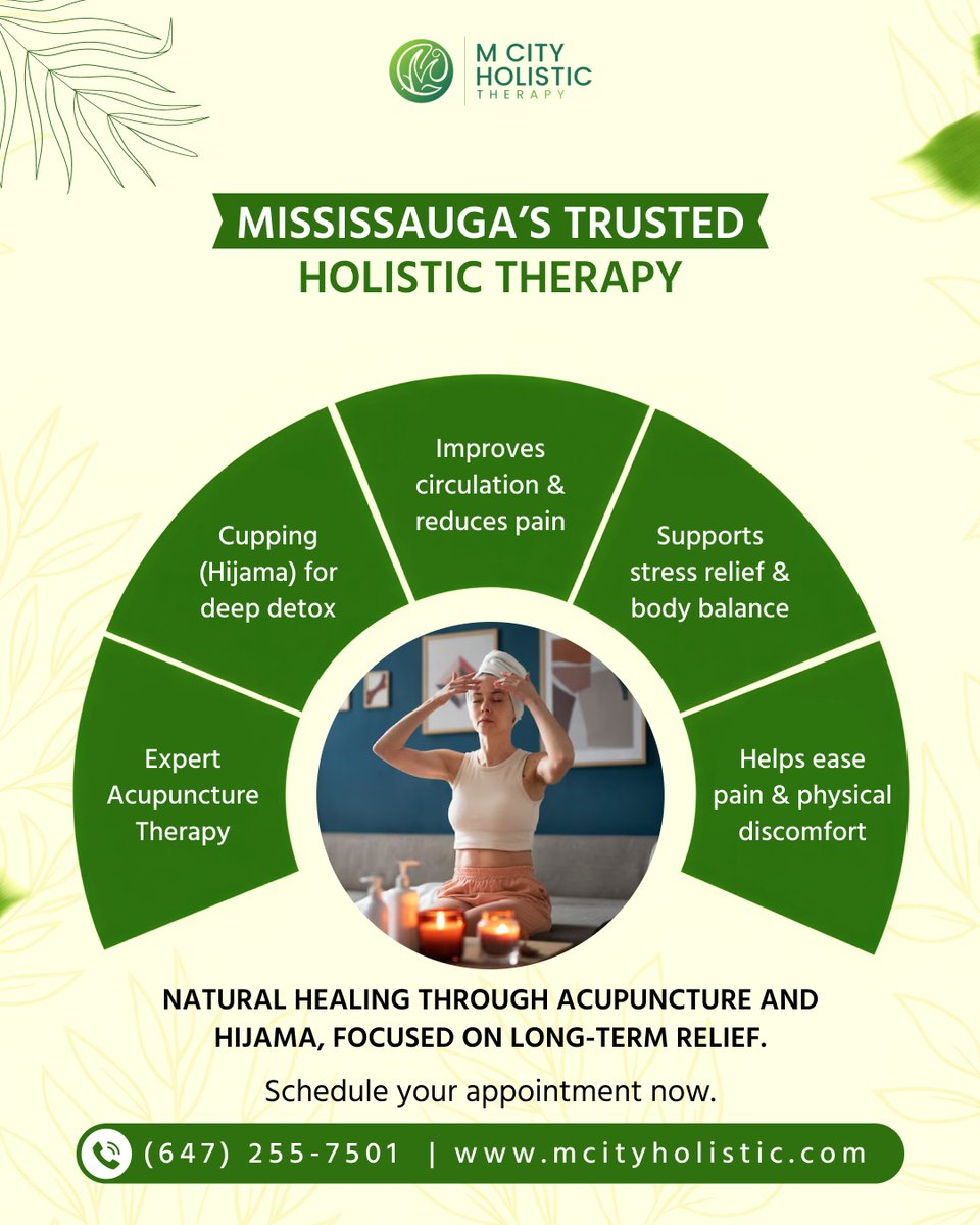mcityholistic's tweet image. At Mississauga’s trusted holistic therapy center, we focus on treatments that support your body’s natural healing process.

Book your session today.
(647) 55-7501 | mcityholistic.com

#Therapy #MentalHealth #SelfCare #MentalHealthAwareness #Anxiety #Healing #Love