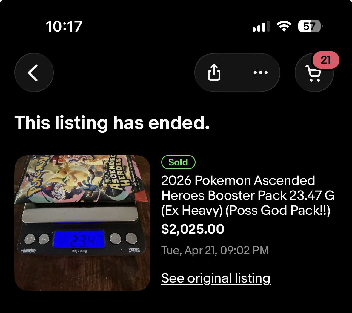 imdantab's tweet photo. Today, a SINGLE unopened “heavy” pack of Ascended Heroes sold for $2350 today via auction on @eBay.

What the FUCK dude. Market is absolutely cooked.

Infinite money glitch.

Next time you’re thinking about opening a pack without weighing it, DON’T, LMAO

https://t.co/vGbUffKSpx https://t.co/E0SQh9NUJ9