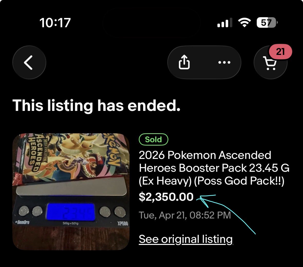 imdantab's tweet photo. Today, a SINGLE unopened “heavy” pack of Ascended Heroes sold for $2350 today via auction on @eBay.

What the FUCK dude. Market is absolutely cooked.

Infinite money glitch.

Next time you’re thinking about opening a pack without weighing it, DON’T, LMAO

https://t.co/vGbUffKSpx https://t.co/E0SQh9NUJ9
