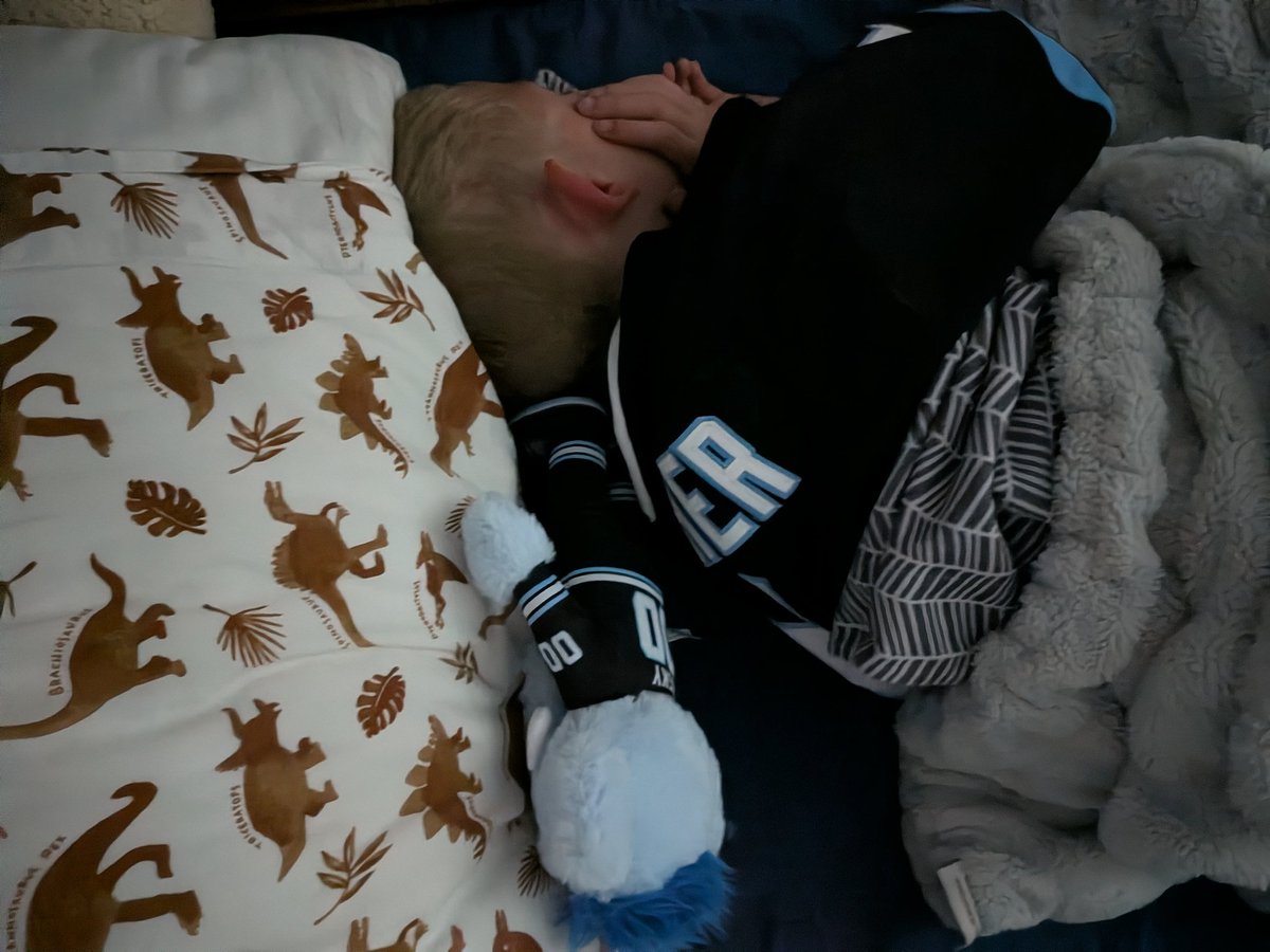zc_lamb's tweet photo. @RyanQualtrics My son that turns 8 next month would be a great candidate. Ever since the Mammoth came, he's become a HUGE fan. Knows all their names and is always imitating the PA announcer from home when we score! He'd be stoked! He even fell asleep in his Guenther jersey with Tusky tonight 😂 https://t.co/gV4vO2JszN
