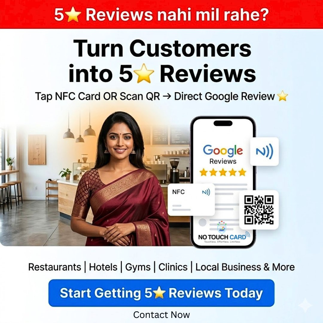 notouchcard's tweet image. Reviews nahi aa rahe? Ab har customer se 5⭐ review — in seconds.
👉 Start today: notouchcard.com

#GoogleReviews #5StarReviews #LocalBusiness #GrowYourBusiness #CustomerTrust