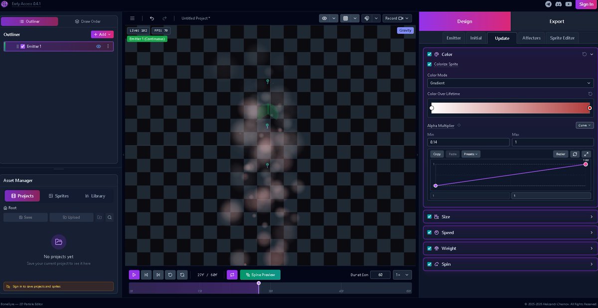 6000ugougo's tweet image. Spine2D particle
こっちのほうが多機能
もしかしたら数字イジってる時リアルタイムプレビューできないかも。停止再生で結果表示
by BoneGyre
bonegyre.app
#gamedev #gamedevelopment #gameart #2Danimation #spine2d #vfx #vfxartist #techart #technicalartist #indiedev #gametools