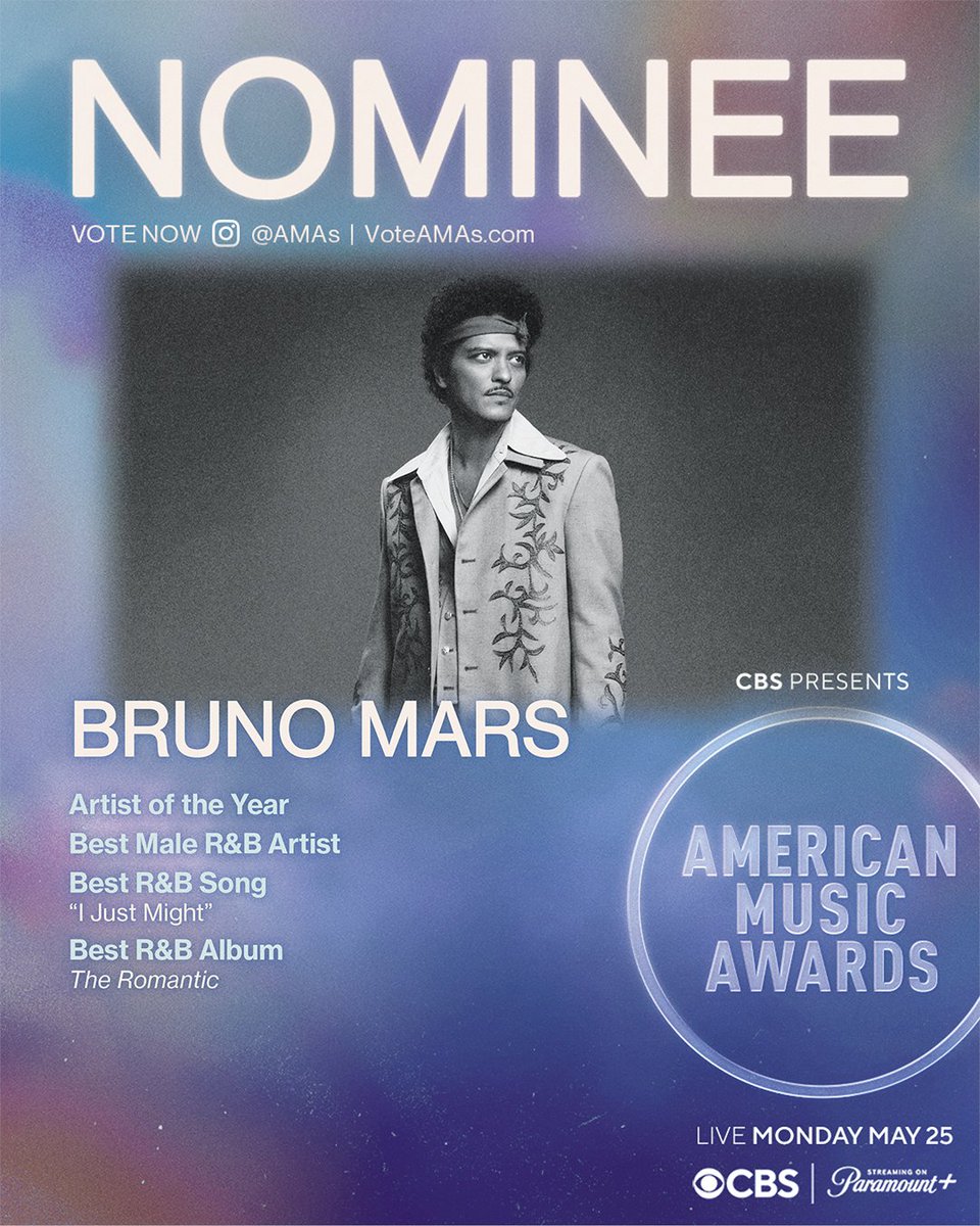 .<a href="/BrunoMars/">Bruno Mars</a> is nominated for FOUR #AMAs 🎸🕺🏻

You just might want to go vote rn → theamas.com/how-to-vote