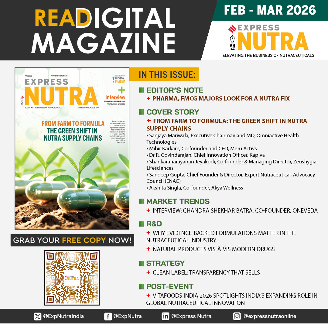 ExpNutraIndia's tweet image. #DigitalIssue of #ExpressNutra February - March 2026 ~ From Farm To Formula: The Green Shift In Nutra Supply Chains, is available to read and download at t.ly/enmag-febmar26

Grab your FREE copy of #DigitalMagazine now

@ExpPharma @Viveka_Roy @LNair23 @rbhatkal @ashishrampure