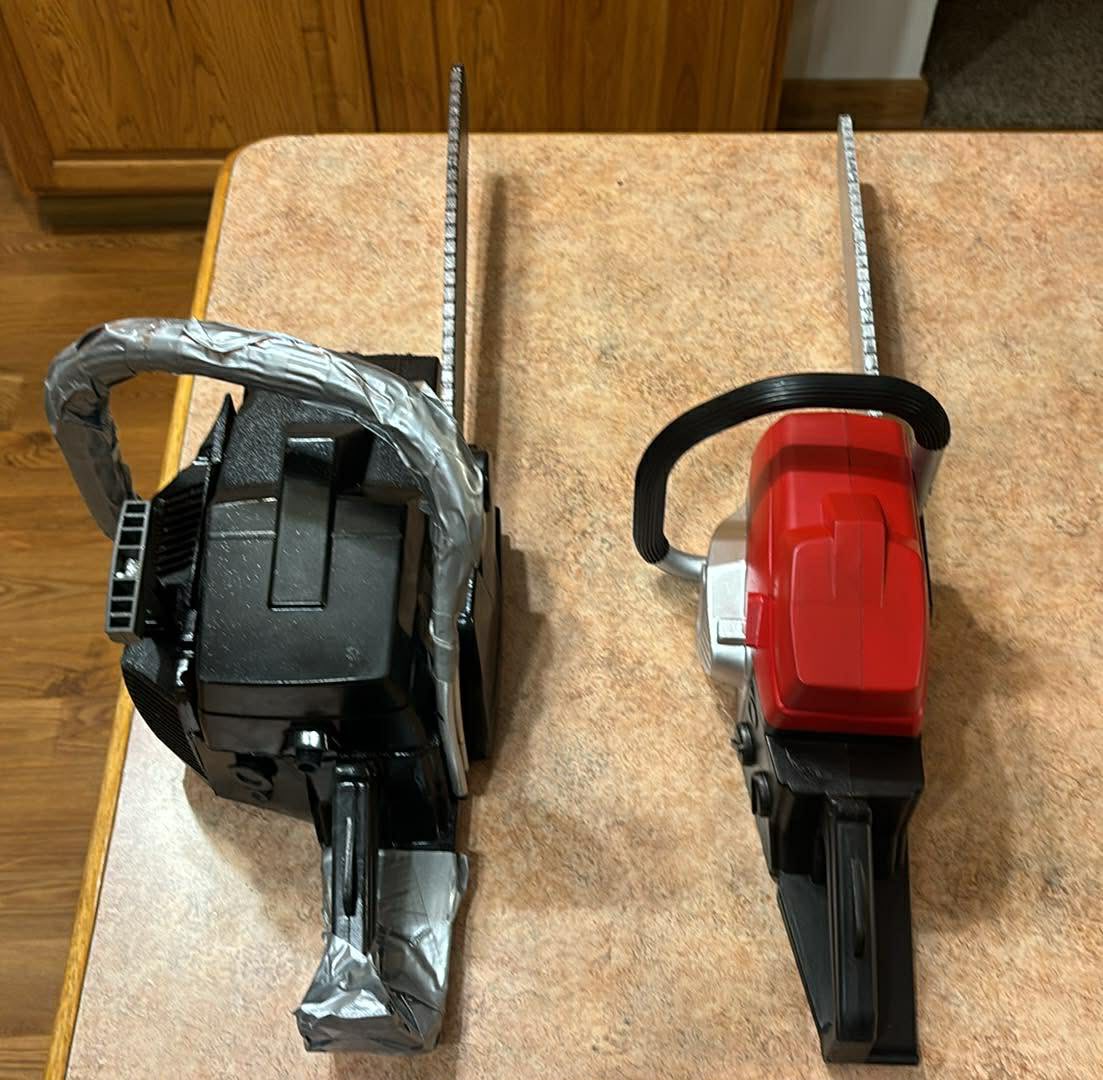 bit different from the usual post but I was recently tasked with making the Texas Chainsaw Massacre (2003) Chainsaw using the foam prop seen on the right. This was about 5ish? hours of work. Here are the comparison photos. Hopefully it’s new owner enjoys.