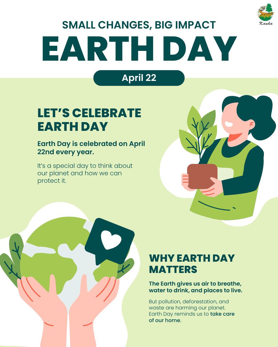 TrKanha's tweet photo. Small changes today, a greener tomorrow 🌍💚
This Earth Day, let’s protect what protects us our home.
#earthday #smallchangesbigimpact #kanhatigerreserve https://t.co/qVCGcgdJfd