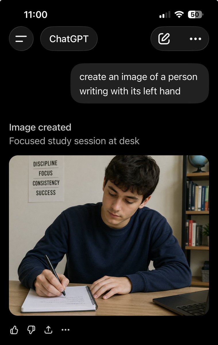 alekzan's tweet photo. @emollick Still can’t create a picture of a left handed person https://t.co/0yaKp4mw7K
