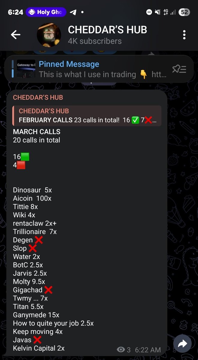 Gm X 
I made my first 100x in the month of March. The majority of my trades went well🟩🔥

This is me documenting my progress publicly as usual🔥

Tg; 
t.me/cheddarhub
