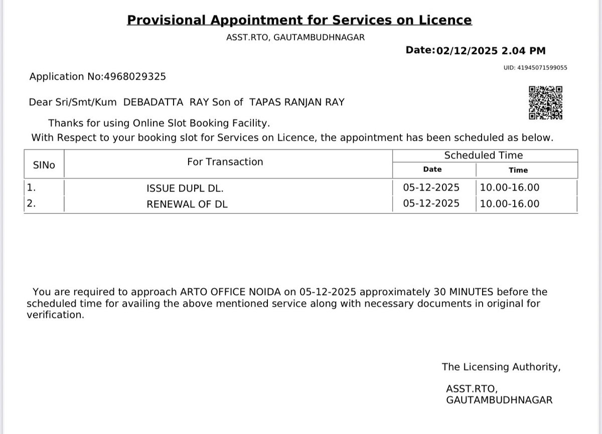DebadattaRay's tweet photo. @uptransportdept @myogioffice I have applied and appeared in Noida-33 RTO for renew of license on 8th Dec 25. Till date my license hard copy not dispatched. On line soft copy of license available. My application no 4968029325. Feedback given with ID 1044390.  Photos attached. https://t.co/KBjulhOGS2