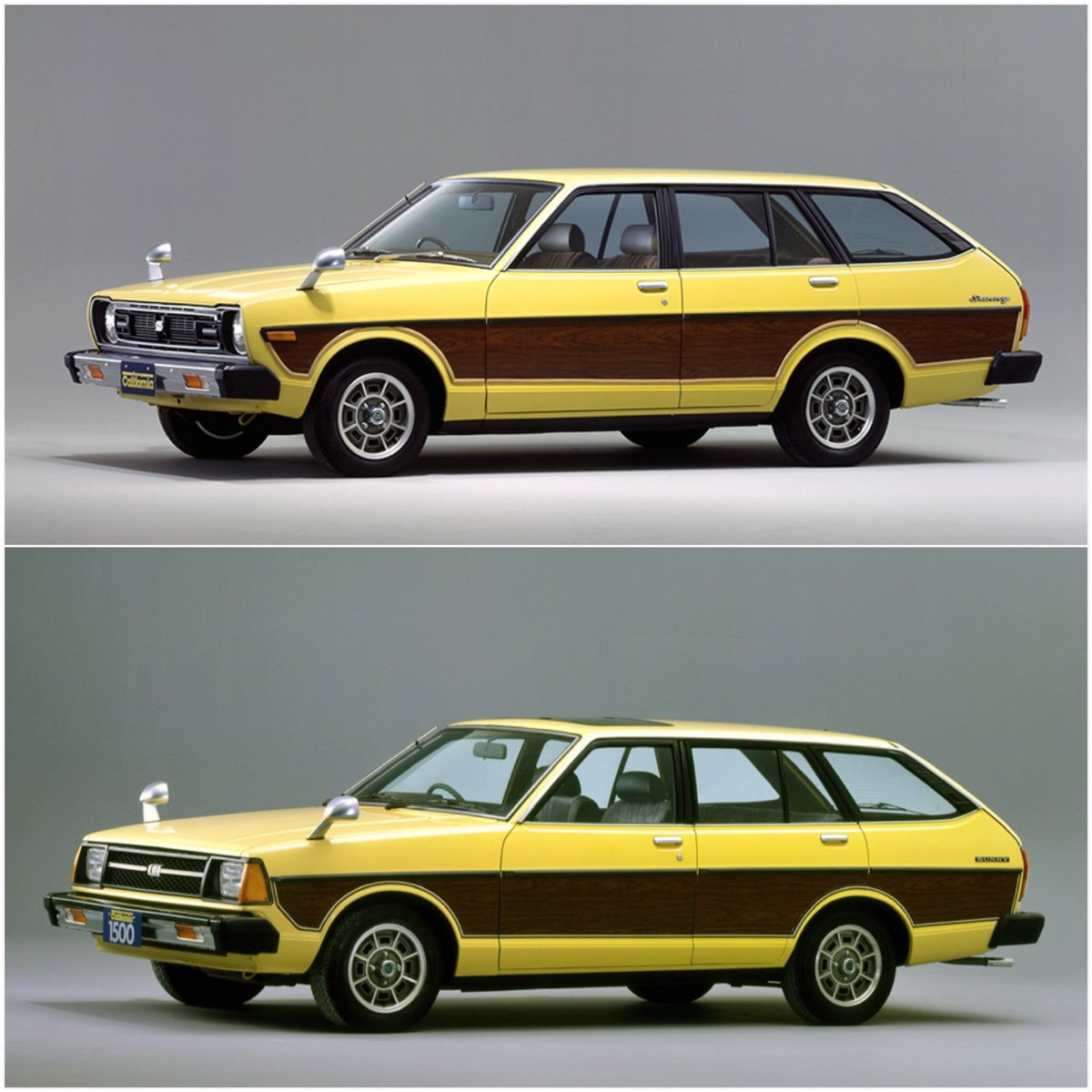 JapaneseIcons's tweet photo. California Dreaming … For this week’s #WagonWednesday, we’ve got two canary yellow curiosities from Nissan, just one year apart. 💛🤎
⬆️ The 1979 Sunny California 1400 SGL.
⬇️ The 1980 Sunny California 1500 SGX-E.
#DatsunSunny #NissanSunny #B310
#WoodyWagonWednesday https://t.co/9LFrqSiF1d