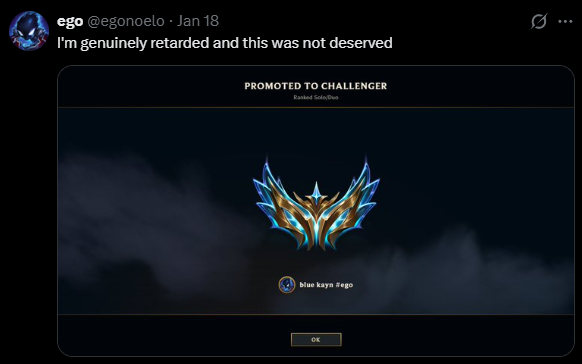 DoxaMid1's tweet photo. @egonoelo Only people that got inflated to their current rank are mad about the reset. The retard is u buddy. https://t.co/WAabvbK163