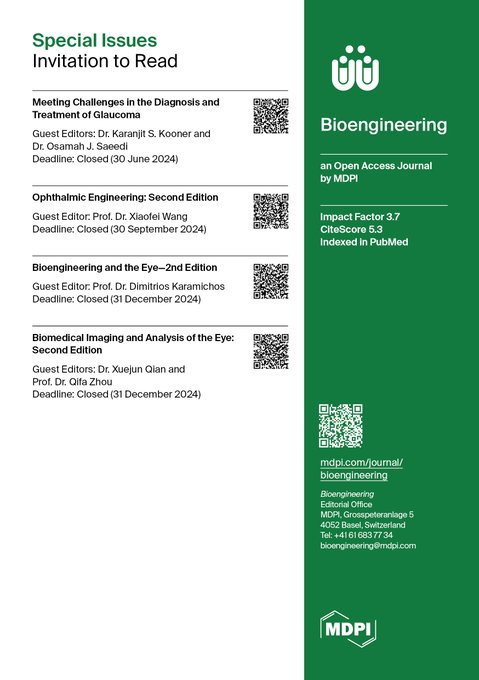 MDPIEngineering's tweet image. 🔬 Introducing our Hot Special Issues Collection About Ophthalmology! 

👁️ From glaucoma diagnostics to bioengineering strategies for eye disease, explore the future of vision science. 

#Ophthalmology #EyeHealth #Glaucoma #OpticalCoherenceTomography #VisionScience