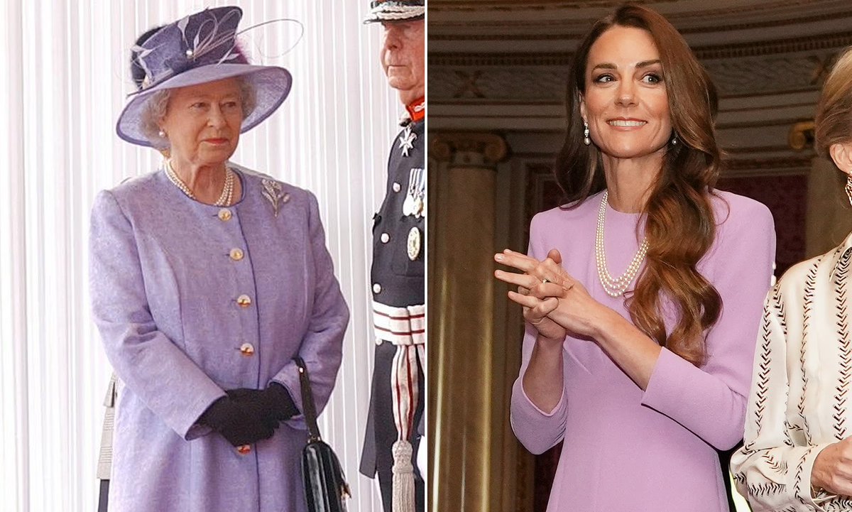 In honour of Queen Elizabeth II's purple!reign and 100th birthday: The  Princess of Wales wears the late monarch's favourite colourful and wears  Her Majesty's pearl earrings and necklace  #QueenElizabeth  #PrincessCatherine