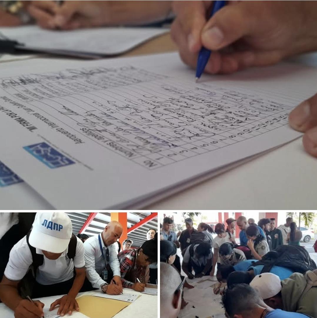 ✈️ | Trabajadores del <a href="/ECASAVaradero/">Aeropuerto Internacional Juan Gualberto Gomez</a> firman por la Patria: defendemos la soberanía, la paz y nuestro derecho a existir sin injerencias. ¡Unidos por Cuba! ✍️✊🇨🇺

#LaPatriaSeDefiende #AviaciónCubana #CubaEstáFirme
