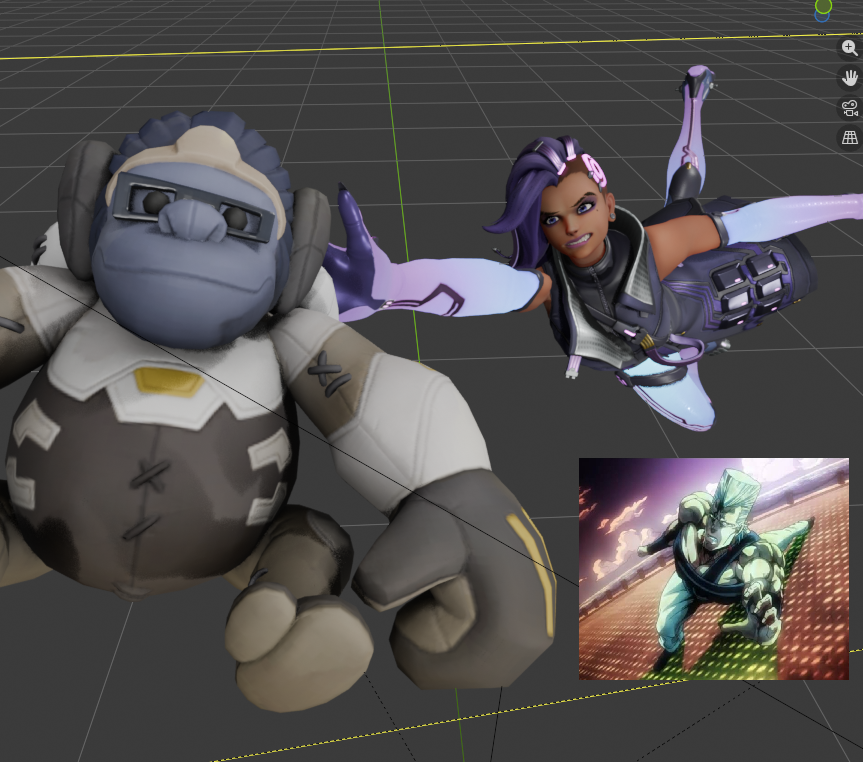 cogstok's tweet photo. doing a render for thumbnail and realized i posed sombra in the Polnareff pose 😭 https://t.co/6G4pIuvMqy