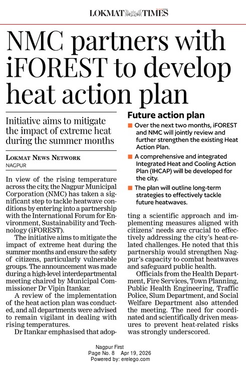 iForestGlobal's tweet photo. After developing India’s first Integrated Heat and Cooling Action Plan for #Bhubaneswar, Odisha, iFOREST has now joined hands with the @ngpnmc to strengthen its #HeatActionPlan and develop a long-term Integrated Heat and Cooling Action Plan (IHCAP) for the city. 
 
Over the next two months, iFOREST will work closely with @ngpnmc  will develop a comprehensive IHCAP for Nagpur—a first-of-its-kind plan for the city that will provide a long-term response to the twin challenges of rising extreme heat and surging cooling demand.
 
iFOREST acknowledges the support of @drvipinitankar (IAS), Commissioner, NMC; Deputy Commissioners Shri Ankit (IAS) and Smt Vaishnavi B. (IAS); and the heads of key departments, including Health, Fire Services, Town Planning, Public Health Engineering, Traffic Police, the Slum Department, and Social Welfare, in advancing this initiative.

@Bh_Chandra @sresthab @prats_phoenix @SKKanchan_

#iFOREST #NMC #NagpurMunicipalCorporation #nagpur #HeatandCoolingActionPlan #IHCAP