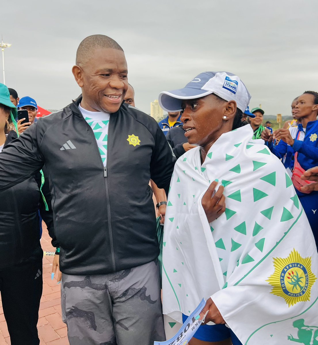 SAPoliceService's tweet photo. #sapsKZN [5th PROVINCIAL COMMISSIONER’S FUN WALK/RUN] This is the moment of recognition, where effort meets acknowledgement, and endurance is honoured.

Because when the standard is set at the top, the rest rise to meet it.

Congratulations to first runner up Constable Zinhle Shabalala from uThukela SAPS, second runner up
Constable Sindi Khumalo from Estcourt SAPS and last but not least Constable Akhona Mazeka from HRDC in Pietermaritzberg. 

#sapssport SG