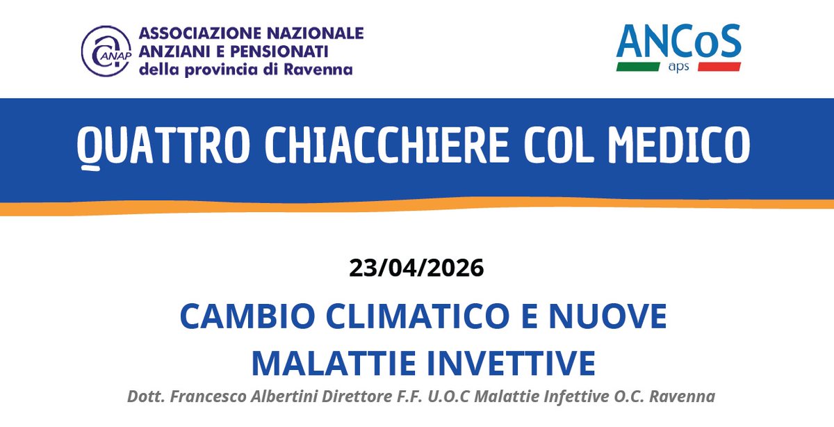 ConfartRA's tweet image. #Cambioclimatico e nuove #malattieinfettive: domani primo appuntamento del quinto ciclo di incontri ‘I giovedì della #salute - quattro chiacchiere col #Medico’. Dalle ore 16.30 alle 18.30 presso @ConfartRA a #Ravenna. Partecipazione aperta a tutti: confartigianato.ra.it/evento.php?ide…