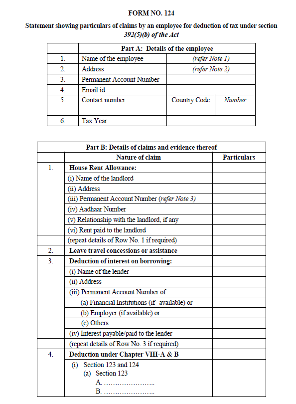 GSTSOLUTION2's tweet photo. Form 124 is effective 01-04-2026, a statement for salaried employees to declare taxsaving investments, allowances (like HRA/LTA), and deductions to their employer to calculate accurate TDS. It replaces the older Form 12BB and requires detailed, mandatory documentation for claims https://t.co/o6TaVfHO5A