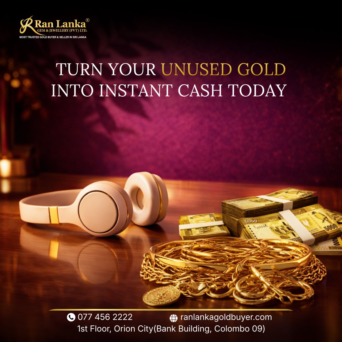 RanlankaLk's tweet image. Got unused gold at home? 💛

📍 1st Floor, Orion City, Colombo 09
📞 077 456 2222
🌐 ranlankagoldbuyer.com
#SellGold #InstantCash #GoldBuyer #RanLanka #Colombo #GoldToCash #BestPrice