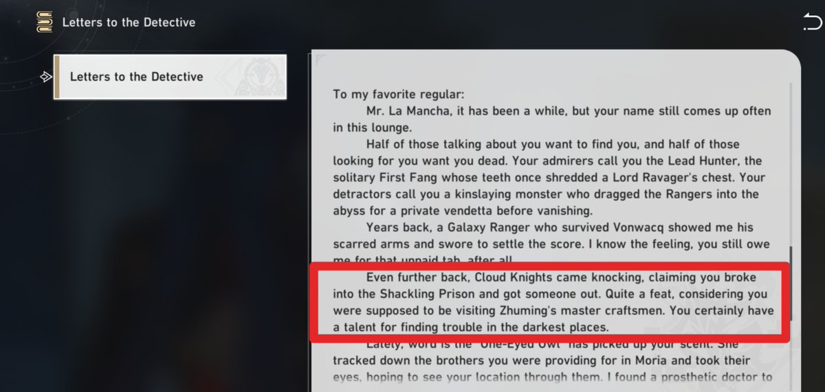 ____shinya___'s tweet photo. @timelyashblade After the new 4.2 plotline concludes, there will be a letter on the table. It mentions that Ashveil once tried to break into the prison in Xianzhou to rescue Yingxing.😱Omg😱 https://t.co/uCcNZLl65L