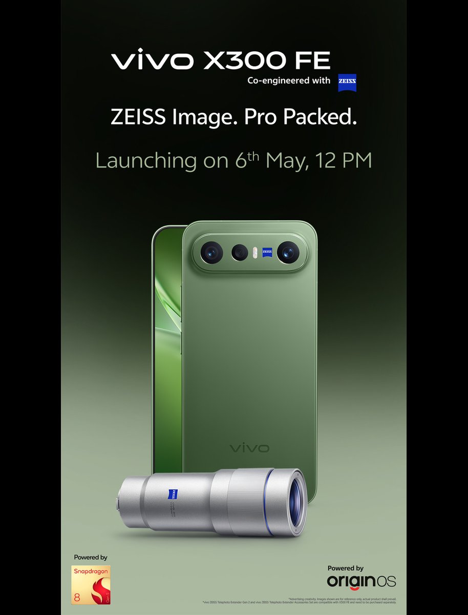 yabhishekhd's tweet image. OFFICIAL: vivo X300 Ultra and X300 FE are launching in India on 6 May, 2026. 🇮🇳

X300 Ultra expected specifications:
📱 6.82-inch 2K BOE Q10+ 8T LTPO flat display, 144Hz refresh rate, 1800nits HBM, 2160Hz PWM
⬛ Snapdragon 8 Elite Gen 5 SoC
LPDDR5x Ultra RAM &amp;amp; UFS 4.1 storage
🎮
