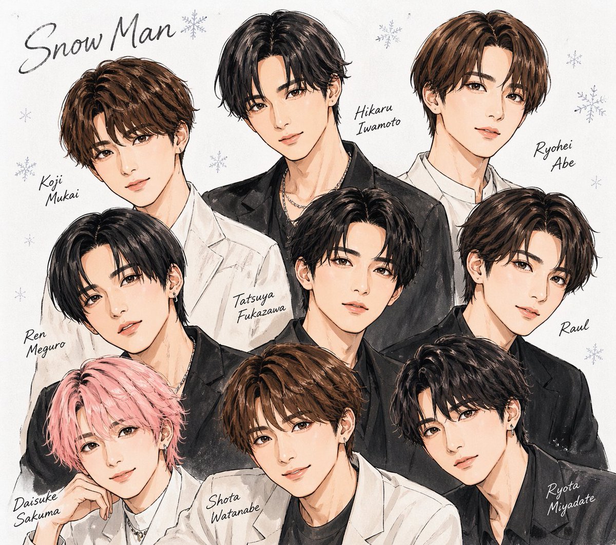 gann512's tweet photo. あたしのチャッピーが描いたSnow Man
ちなみに参考画像は送信せずSnow Man描いてだけで生成されたやつ
#SnowMan
#SnowMan描いてみた 
#チャッピー 
#ChatGPT https://t.co/cPbcQk5zBY