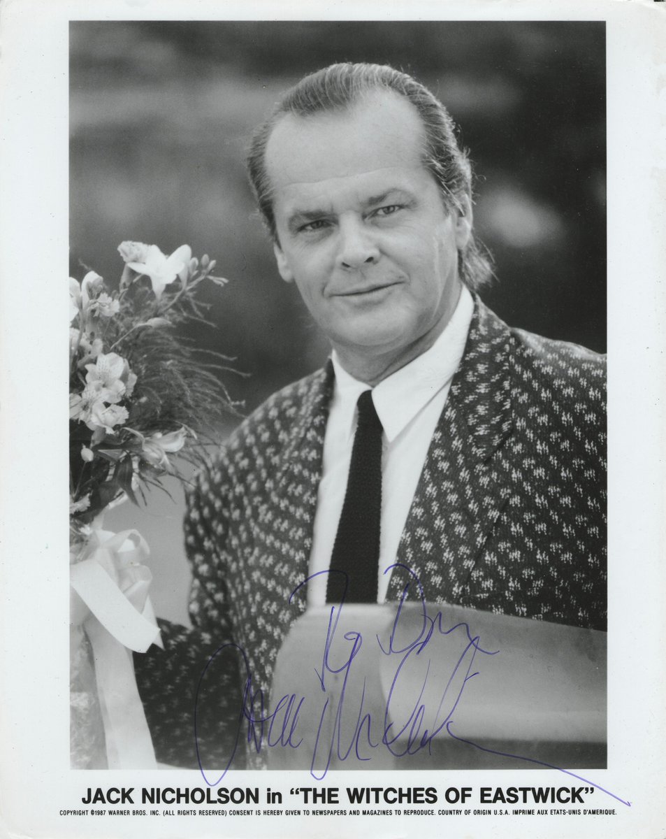 staytoonedfolks's tweet image. Happy 89th Birthday to the legendary Jack Nicholson! 🎂❤️
“The Witches of Eastwick” press still signed by Nicholson is from our collection.
#JackNicholson #TheWitchesOfEastwick #Batman #OneFlewOverTheCuckoosNest #AsGoodAsItGets #Wolf #PrizzisHonor #AFewGoodMen #TheShining #SWAU
