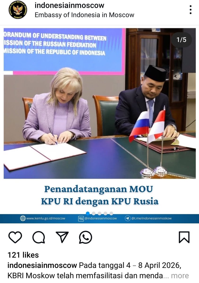 HadarNG's tweet photo. Rupanya Pimpinan @KPU_ID pd tgl 4 - 8 April melakukan perjalanan ke Moscow, Rusia untuk tanda tangan MoU kerjasama dgn Komisi Pemilihan Pusat Federasi Rusia (CIKRF). Namun kenapa KPU tdk publikasikan kegiatan ini. KPU biasa rajin publikasi, namun yg ini tdk.Kenapa ya? @kabarafif https://t.co/u2dOnHtxfZ